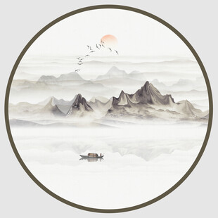 圓形水墨山水畫