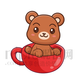 小熊愜意地坐在紅杯子里
