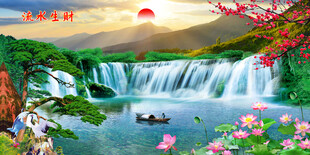 高山流水瀑布山水畫