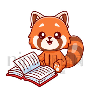 小熊貓專注看書