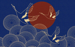 線條仙鶴電視背景墻