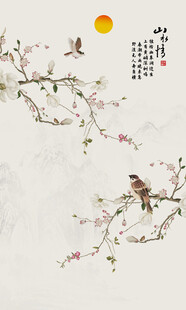 新中式白玉蘭工筆花鳥玄關(guān)裝飾畫