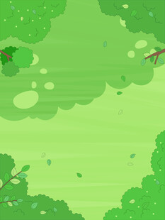 卡通春季綠色大樹草地自然風(fēng)景
