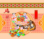 新年挂历素材老虎财神童子新春发财6