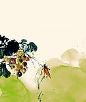 国画 葡萄 蚱蜢