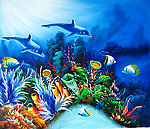漂亮的手绘动物海豚油画