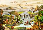 油画风景 漂亮的山水油画