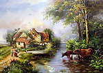油画风景 山村油画