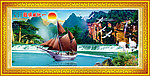 风景 山水 帆船 山水画 宽幅风景
