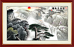 国画 迎客松 高山流水