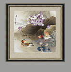 中国画水墨荷塘柳枝