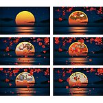 水中映月花瓣飘落动态视频