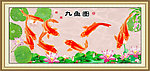 荷花九鱼图