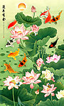 荷花九鱼图