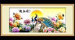 富贵牡丹孔雀报春图