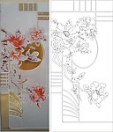 牡丹花 线条图 车刻