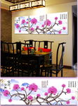 高清手绘玉兰花三联无框画