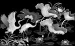 精品荷花仙鹤灰度图