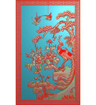 花鸟牡丹朝凤背板精雕图浮雕灰度