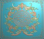 仿古博古柜蝙蝠门板精雕图灰度图