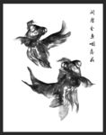 闲看金鱼咽落花水墨金鱼