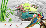 3D壁画 百鸟朝凤 孔雀花鸟图