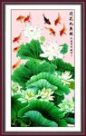 荷花九鱼图