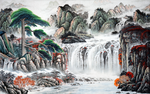 流水生财中式水墨山水图