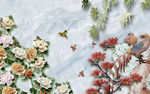 玉雕背景墙 花开富贵 花鸟图