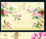 电视机背景 国画兰花 牡丹花背
