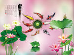 爱莲说荷花九鱼图