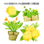 手绘绿叶花卉植物