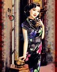 复古旗袍少女插画