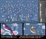 高清大型壁画手绘花鸟
