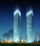 夜景高层镂空建筑效果图