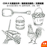 手绘线描公鸡鸡蛋矢量图