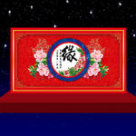 中式大红金色婚礼牡丹花ps