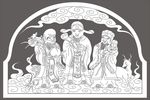 福禄寿三星雕刻矢量图