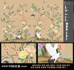 高清大型壁画手绘花鸟