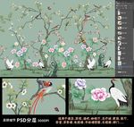 高清大型壁画手绘花鸟