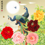 花开富贵孔雀牡丹十字绣无框画