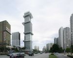 方形盒子大厦阴天建筑效果图