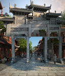 古建牌坊建筑场景