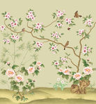 手绘工笔花鸟壁画