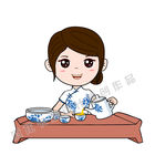 卡通古典泡茶美女矢量图