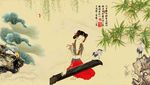 荷花仕女图