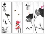 水墨荷花 条屏