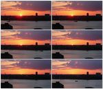 夕阳下在河中行驶的船