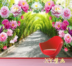 拱形门 鲜花牡丹蜜蜂 竹林小路
