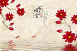 大型花开富贵红色浮雕花卉壁画